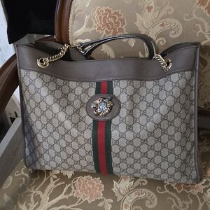 Gucci Beige and Brown Tote with Red and Green Stripe